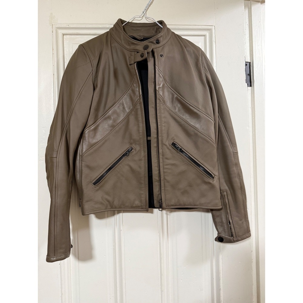 Dainese Womens Leather Motorcycle Riding Jacket Taupe Brown Size 44 IT